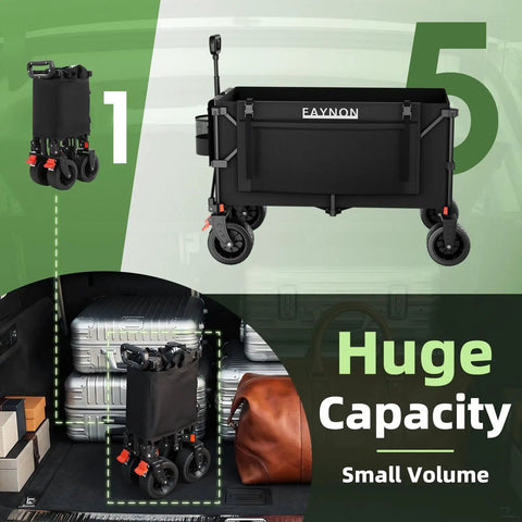 38 Inch Long Collapsible Wagon With 440Lb Capacity And 220L Interior Space Extended Frame Heavy Duty Folding Cart Utility Wagon Black