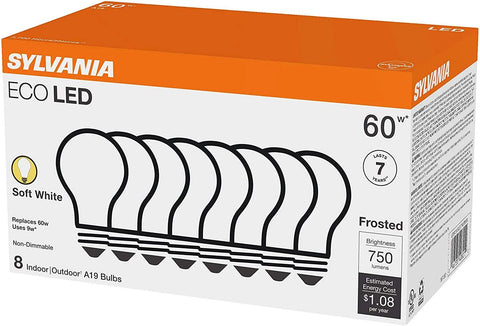 Sylvania ECO LED A19 bulbs, frosted soft white, 8-pack, 60W-equivalent, 9W, 750 lumens