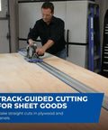 Pro Level Circular Saw Track Extension Adds 50 Inches Slick Guide Rail for straight cuts in plywood and sheet goods.