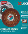 X-Lock 5 Inch General Purpose Grinding Wheel 36 Grit Type 27 For Metal And Stainless Steel with tool-free quick change system