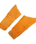 Pro Level Heavy Duty Cowhide Leather Arm Sleeves Heat Resistant Double Layer Welding Oversleeves Yellow Guard view of orange leather material.