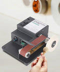 Heavy Duty Brushless Belt Sander With Hella Fine Tune Speed Dial For Sweeter Wood And Metal Grinding Projects Delivering Zero To Ten Thousand RPM Power Output Anywhere, showing sanding belt and controls.
