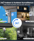 10X Zoom Mesh WiFi 6 PTZ AI Tracking Security Camera System With 4 Cameras 2K Dual Lens Kit features indoor outdoor use options