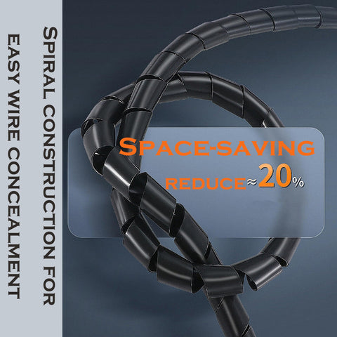 Spiral Cable Wrap Sleeve 5.5 Ft Coil 1 Inch Diameter PE Material Durable Flame Retardant Cord Organizer in black, space-saving