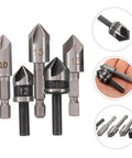 5 Piece Countersink Drill Bit Set For Woodworking And Metal Fabrication With Pro Grade Precision Chamfering Tools Versatile Deburring Kit
