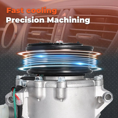 Top Rated AC Compressor Replacement For Honda CRV Two Point Four Liter 2002 Through 2006 Quick Chill Drop In Air Conditioning Unit reliable cooling part showing precision machining.