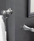 Weymouth Double Robe Hook In Chrome Finish for Bath and Kitchen with towel hanging, mirror-like shine and classic style design.