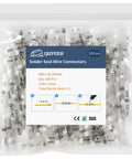 Heavy Duty Solder Seal Wire Connectors 100 Pack Tough As Nails Marine Grade waterproof clear heat shrink butt terminals in a bag.