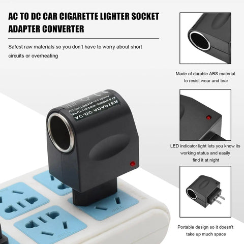 No Sweat Ac To Dc Converter Delivering Steady 12 Volt Output At 500 Ma For Car Cigarette Lighter Adapters, black ABS, compact design.