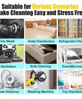 Image showing various cleaning scenarios using the 3000W steam cleaner including car, sofa, and microwave cleaning.
