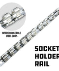 Image of socket holder rail for Three Eighths Inch Drive Metric Universal 6 Point Socket Set With 10 To 19 mm Chrome Vanadium Steel Mirror