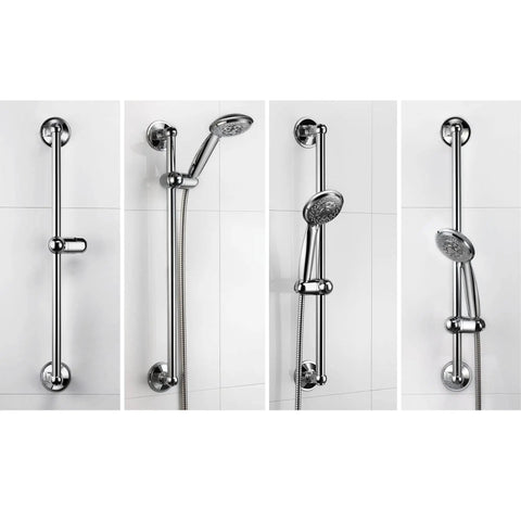 Insta-Mount Power Suction 24 Inch Stainless Steel Shower Slide Bar with Height and Angle Adjustment on smooth tiles