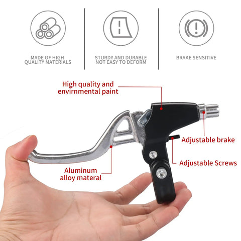 Hand holding Universal 2.2cm Bike Brake Levers Aluminum Alloy VBrake Handlebar Set For Most Mountain And Road Bikes 1 Pair Silver