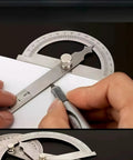 Heavy Duty Stainless Steel Angle Protractor Dead On Accuracy 0 To 180 Degrees Round Head Bevel Gauge used for precise measurements.