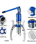No Sweat 5 Ton Hydraulic Gear Puller Set Featuring Adjustable Three Jaw Splitter For Knocking Out Stubborn Wheel Bearings And Heavy Duty Shop Tasks with adjustable handle and alloy steel claw hooks.