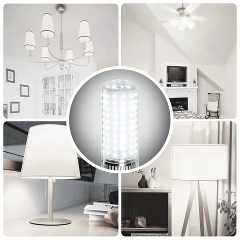 25W E26 LED Corn Bulb 200W Equivalent 6500K Cool Daylight White 2500 Lumens in various indoor settings, pack of 3.