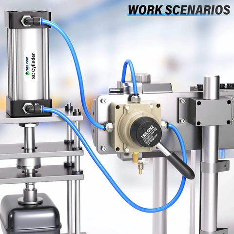 Rotary Lever Pneumatic Hand Valve HV02 1/4 NPT Air Flow Control 3 Position 4 Way Valve in industrial machinery setup