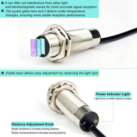 Ultra Compact Laser Photoelectric Sensor Switch M18 PNP No-Brainer 12-24V DC 3 Wire 1-50cm Detection 1ms Fast Response Tiny 2mm Laser Spot Normally Open Laser Beam Sensor NKF-JM18050 Precision Object Detector, M18 metal body