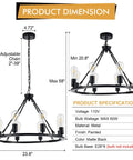 Dimensions of Black Farmhouse Wagon Wheel Chandelier With 8-Light 23.6 Inch Vintage Industrial Round Pendant Ceiling Light Fixture