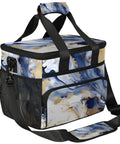Stylish blue and gold Insulated Picnic Backpack With Large Capacity Lunch Bag For On The Go Meals, mesh pockets visible