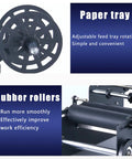 No Sweat Semi Automatic Label Applicator For Breweries And Food Shops showing adjustable paper tray and rubber rollers.
