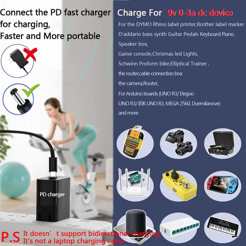 Type C To DC 9V PD Fast Charging Cable With 0 To 3A Output For Arduino Uno R3 Mega Compatible Boards Reversible Polarity Converter