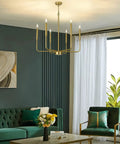 Farmhouse Style Gold Candle Chandelier With Brushed Brass Finish 6 Light Mid Century Branches Ceiling Fixture in living room