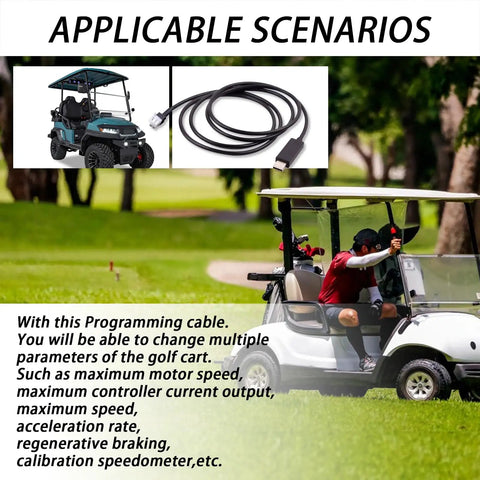 Six Foot Usb Programming Cable Icon Ev Golf Cart Wiring Harness Plug And Play Diagnostic Adapter shown outdoors with golf cart.
