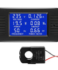 6 In 1 Beefy Digital Meter For AC Power 80 To 260V 100A LCD Display Real Power Only Energy Frequency Power Factor With 100A Split Core Current Transformer Included, showing voltage and current readings.