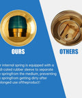 Cross-section view of two brass temperature and pressure relief valves, ours with blue spring