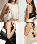 Four styles of bags with Snag These Hella Adorable Mini Backpack Keychains For Bags And Keys PU Leather Coin Purse accents.