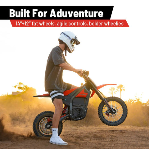 Rider on Gnarly 2600W Mid-Drive Electric Dirt Bike For Teens And Adults Up To 40 MPH With 23.4Ah 48V Battery Dual Hydraulic Brakes
