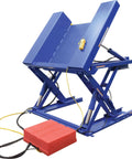 Tough As Nails Steel Electric Hydraulic Ground Lift Table With Tilt Platform, 52 By 52 Inch Deck, blue, for pallet moving.