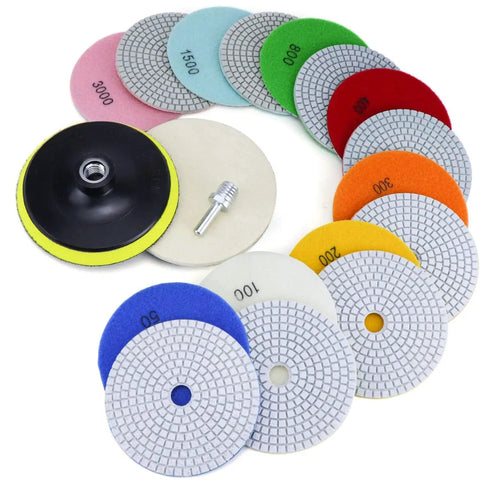 Diamond Polishing Pads Set 5 Inch With 5/8-11 Hook And Loop Backing, 10 Piece Wet Dry Concrete Polishing Kit, assorted grit discs