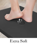 Feet stepping on black Ergonomic Anti Fatigue Kitchen Floor Mat Set 17.3 By 28 Inches And 17.3 By 60 Inches Cushioned Waterproof PVC