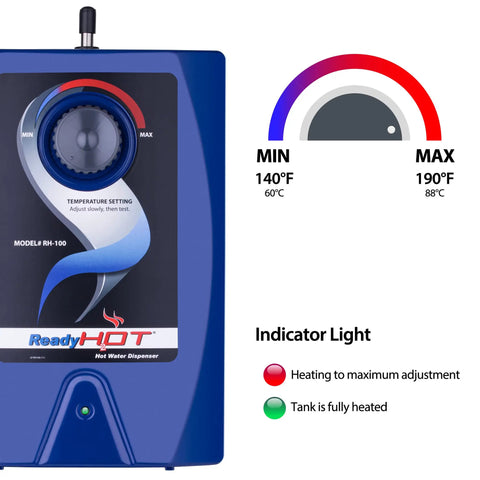 Instant On Demand Hot Water Dispenser System With 2.5 Quart Tank, Manual Temperature Control, temperature settings