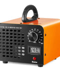 Heavy Duty Commercial Ozone Generator With Adjustable 0 To 120 Minute Timer To Blast Mold Smoke And Pet Odors Straight Up In Cars Homes And Garages Today, orange chassis with timer and display.