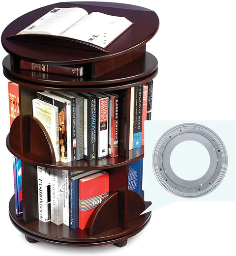 Beefy 12 Inch Lazy Susan Bearings Set With 5/16 Inch Thick Turntable on a rotating book rack, 1000 pound load capacity, zinc plated steel.