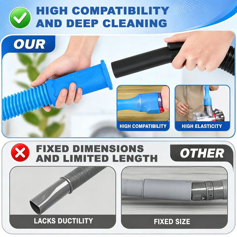 Hands connecting 5 Piece Dryer Vent Cleaner Kit with Ultra Slim 0.73 Inch Vacuum Hose Attachment and Super Handy Universal Connector