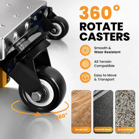 360-degree rotating casters of the Portable Welding Table And Rollable Fabrication Workstation With 1200 Pound Capacity.
