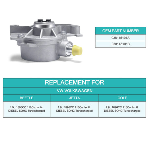 Front view of brake vacuum pump for VW 1.9L TDI; gray aluminum body with yellow cap