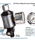 Rock Solid Inline Air Pressure Regulator And Oil Water Filter Kit For Hvlp Spray Guns and Pneumatic Gear with gauge and drain valve details.