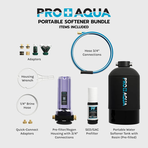 Portable 16,000 Grain Water Softener For RVs, Trailers, Boats And Mobile Washes, components included, on the go kit.