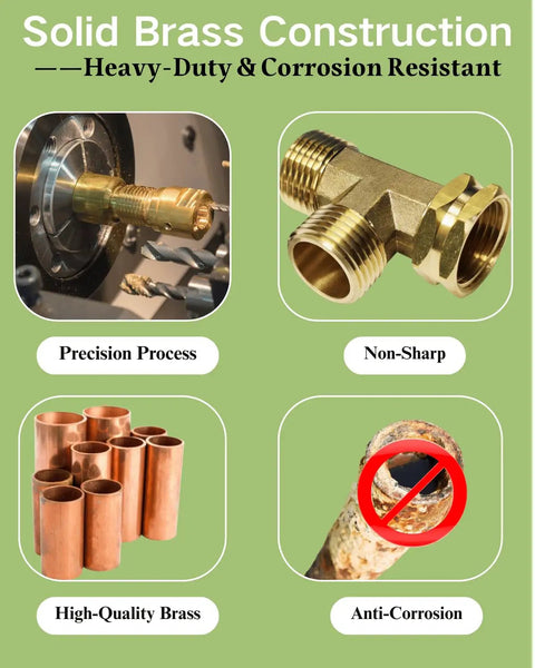 Beefy Brass Hose Tee Fitting Three Quarter Inch GHT Female To Male To Male Three Way Swivel Connector For Yard Watering Rust Resistant Leak Free Outdoor Hose Adapter Heavy Duty And Easy To Attach, solid brass