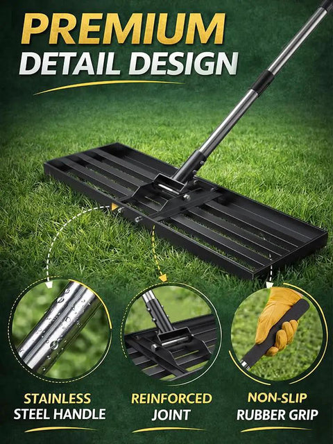 Heavy Duty Lawn Leveling Rake With 72 Inch Stainless Steel Handle For Golf Courses Lawns Gardens And Pastures, detail design.