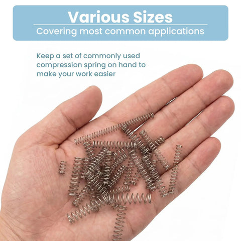 Premium 10 Piece Set Of Solid 304 Stainless Steel Compression Springs Featuring Rugged Rust Proof Build For Tough Workshop Jobs and Heavy Outdoor Use With Perfect 8 Mil OD And Tight 0 Dot5 Wire Gauge Plus Super Stable 40mm Length Design That Is Totally. small 304 stainless steel compression springs in a hand