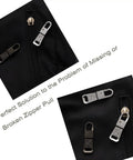 Stainless Steel Zipper Pull Replacement For Suitcases And Backpacks shown on black fabric with zipper