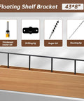 Beefy Heavy Duty Floating Shelf Brackets 43x8x1 Inch Hidden Black Metal Fireplace Mantel Brackets With Invisible Mounting Hardware For Heavy Books And Wooden Shelves Including Easy Installation Kit, shown in 43x8" wood shelf