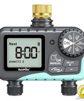 No Fuss Dual Outlet Hose Timer For Yard Watering With Two Zone Scheduling, brass water timer for garden hose display