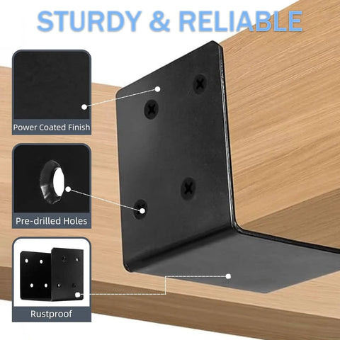 Heavy Duty Pergola Wall Mount Bracket Set For 4x4 And 4x6 Posts, 11 Gauge Steel With Black Powder Coat, shown installed on wood beam